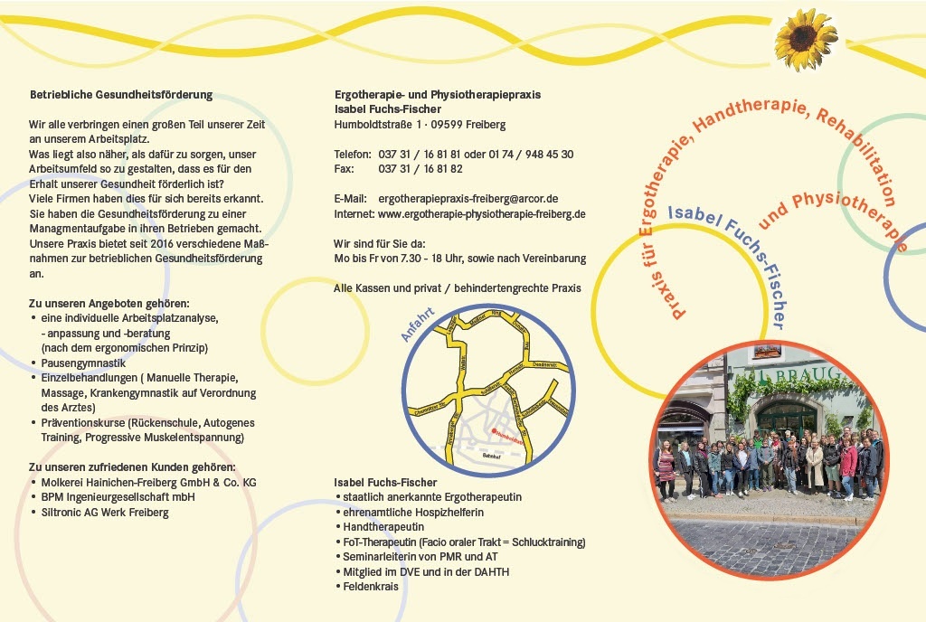 Sie sehen unseren Flyer mit Informationen zur ergotherapeutischen und physiotherapeutischen Behandlung in unserer Praxis.