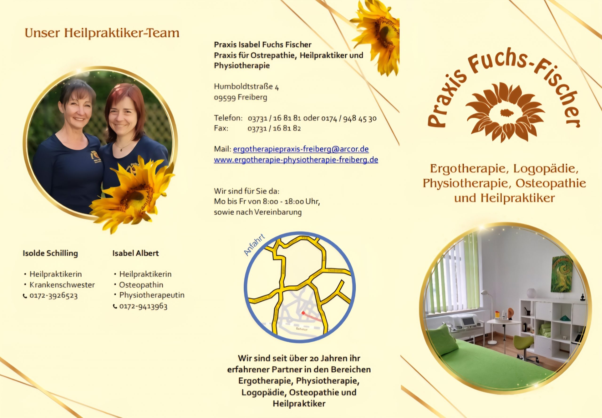 Sie sehen unseren Flyer mit Informationen zur Osteopathie und heilpraktischen Behandlung in unserer Praxis und zu unseren Heilpraktikerinnen Fr. Schilling und Fr. Albert.